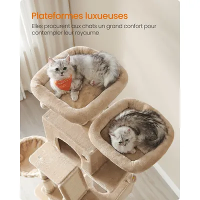 FEANDREA Arbre à Chat 203,5 cm, avec 13 Griffoirs, 2 Plate-forme, 2 Niches