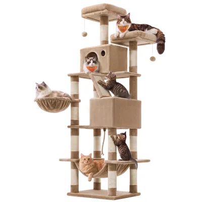 FEANDREA Arbre à Chat 203,5 cm, avec 13 Griffoirs, 2 Plate-forme, 2 Niches