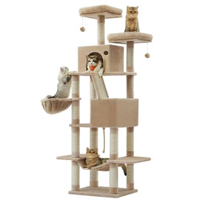 FEANDREA Arbre à Chat 206 cm, avec 13 Griffoirs, 2 Plate-forme, 2 Niches