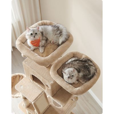 FEANDREA Arbre à Chat 206 cm, avec 13 Griffoirs, 2 Plate-forme, 2 Niches