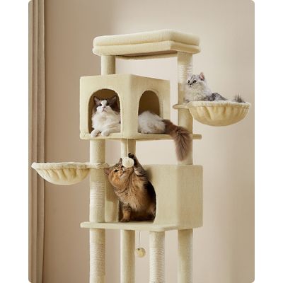 Feandrea Arbre à Chat, Grand, avec 2 Niches, 2 Paniers, 5 Griffoirs