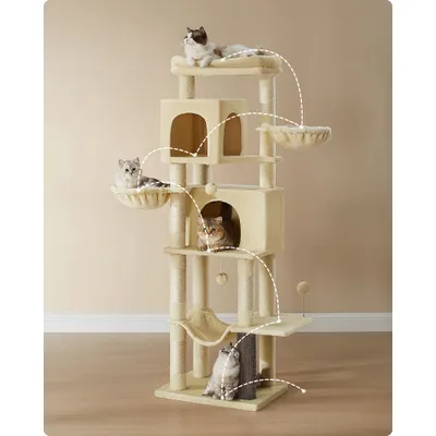 Feandrea Arbre à Chat, Grand, avec 2 Niches, 2 Paniers, 5 Griffoirs