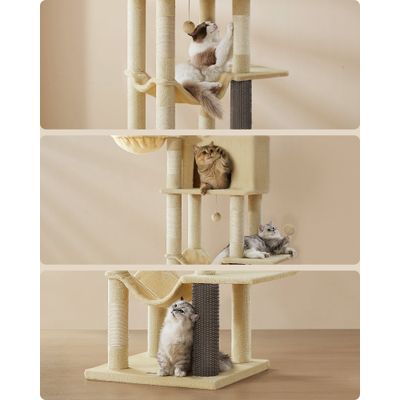 Feandrea Arbre à Chat, Grand, avec 2 Niches, 2 Paniers, 5 Griffoirs