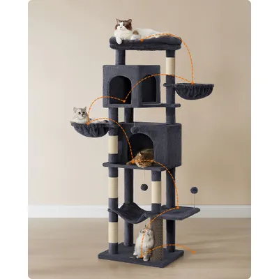 Feandrea Arbre à Chat, Grand, avec 2 Niches, 2 Paniers, 5 Griffoirs