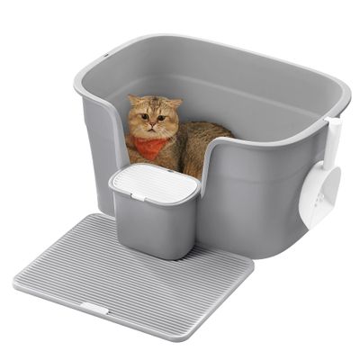 Feandrea Bac à Litière, Grand, pour Foyers Multi-Chats Gris Tourterelle