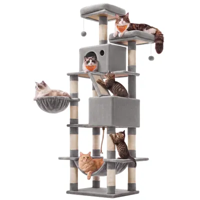 FEANDREA Arbre à Chat 203,5 cm, avec 13 Griffoirs, 2 Plate-forme, 2 Niches