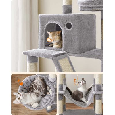 FEANDREA Arbre à Chat 206 cm, avec 13 Griffoirs, 2 Plate-forme, 2 Niches
