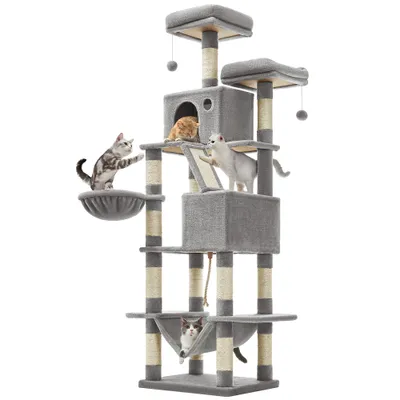 FEANDREA Arbre à Chat 206 cm, avec 13 Griffoirs, 2 Plate-forme, 2 Niches