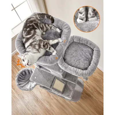 FEANDREA Arbre à Chat 206 cm, avec 13 Griffoirs, 2 Plate-forme, 2 Niches