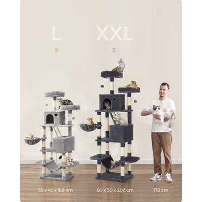 FEANDREA Arbre à Chat 206 cm, avec 13 Griffoirs, 2 Plate-forme, 2 Niches
