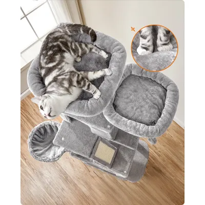 FEANDREA Arbre à Chat 203,5 cm, avec 13 Griffoirs, 2 Plate-forme, 2 Niches