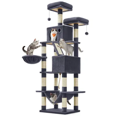 FEANDREA Arbre à Chat 206 cm, avec 13 Griffoirs, 2 Plate-forme, 2 Niches