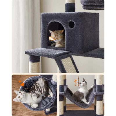 FEANDREA Arbre à Chat 206 cm, avec 13 Griffoirs, 2 Plate-forme, 2 Niches