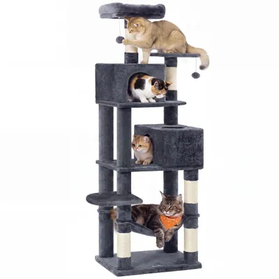 FEANDREA Arbre à Chat 203,5 cm, avec 13 Griffoirs, 2 Plate-forme, 2 Niches