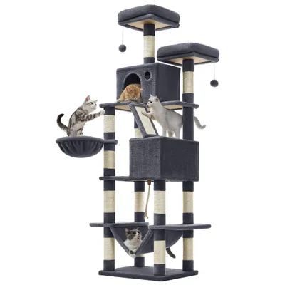 FEANDREA Arbre à Chat 206 cm, avec 13 Griffoirs, 2 Plate-forme, 2 Niches