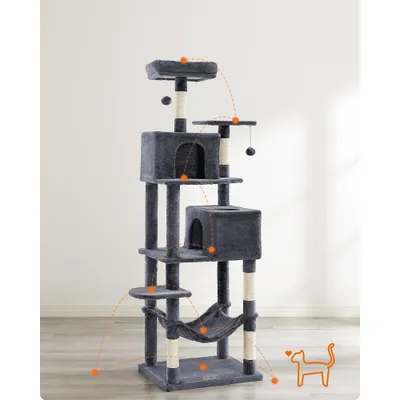 FEANDREA Arbre à Chat 203,5 cm, avec 13 Griffoirs, 2 Plate-forme, 2 Niches