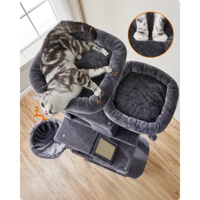 FEANDREA Arbre à Chat 206 cm, avec 13 Griffoirs, 2 Plate-forme, 2 Niches