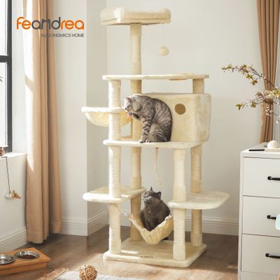 FEANDREA Arbre à Chat Hauteur de 164 cm Multi-Niveaux avec Bol