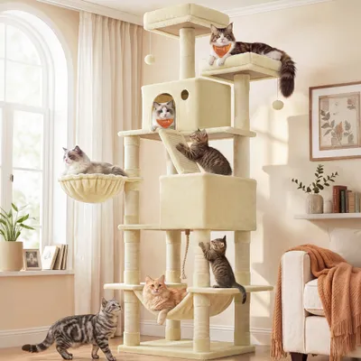 FEANDREA Arbre à Chat 203,5 cm, avec 13 Griffoirs, 2 Plate-forme, 2 Niches