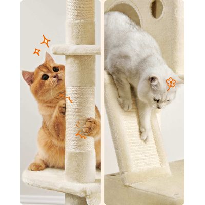 FEANDREA Arbre à Chat 206 cm, avec 13 Griffoirs, 2 Plate-forme, 2 Niches