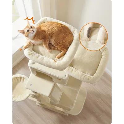 FEANDREA Arbre à Chat 203,5 cm, avec 13 Griffoirs, 2 Plate-forme, 2 Niches