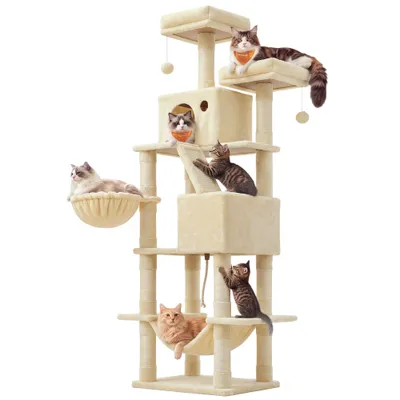 FEANDREA Arbre à Chat 203,5 cm, avec 13 Griffoirs, 2 Plate-forme, 2 Niches