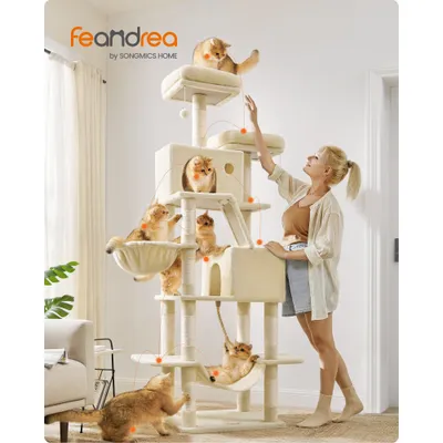FEANDREA Arbre à Chat 203,5 cm, avec 13 Griffoirs, 2 Plate-forme, 2 Niches