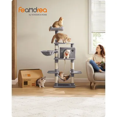 FEANDREA Arbre à Chat Hauteur de 164 cm Multi-Niveaux avec Bol FEANDREA Arbre à Chat Hauteur de 164 cm Multi-Niveaux avec Bol