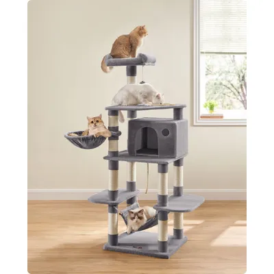 FEANDREA Arbre à Chat Hauteur de 164 cm Multi-Niveaux avec Bol FEANDREA Arbre à Chat Hauteur de 164 cm Multi-Niveaux avec Bol