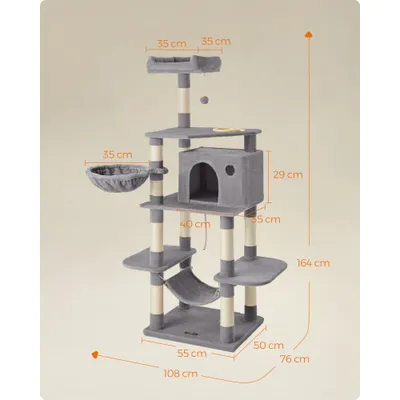 FEANDREA Arbre à Chat Hauteur de 164 cm Multi-Niveaux avec Bol FEANDREA Arbre à Chat Hauteur de 164 cm Multi-Niveaux avec Bol