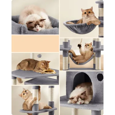 FEANDREA Arbre à Chat Hauteur de 164 cm Multi-Niveaux avec Bol FEANDREA Arbre à Chat Hauteur de 164 cm Multi-Niveaux avec Bol