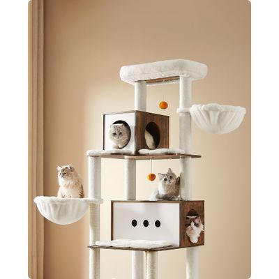 Feandrea Arbre à Chat, Tour de Jeux Moderne de 197 cm, Multi-Niveaux