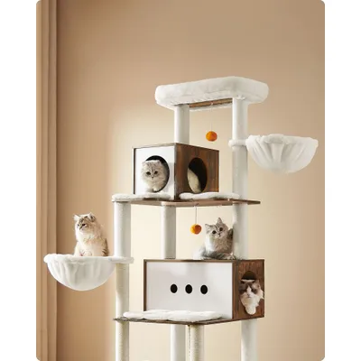 Feandrea Arbre à Chat, Tour de Jeux Moderne de 197 cm, Multi-Niveaux