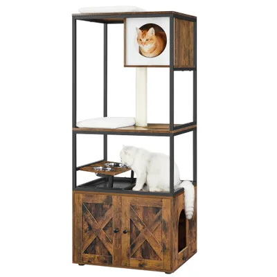 Feandrea Arbre à Chat avec Cache-litière, Poteau à Griffer, Tapis Lavable