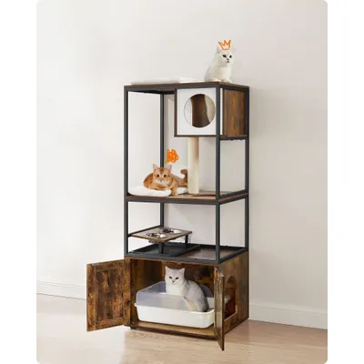 Feandrea Arbre à Chat avec Cache-litière, Poteau à Griffer, Tapis Lavable
