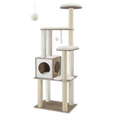 Feandrea Arbre à Chat, Tour de Jeux Moderne 165 cm, avec 9 Griffoirs Blanc Nuage