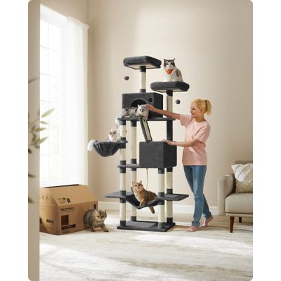 FEANDREA Arbre à Chat 206 cm, avec 13 Griffoirs, 2 Plate-forme, 2 Niches