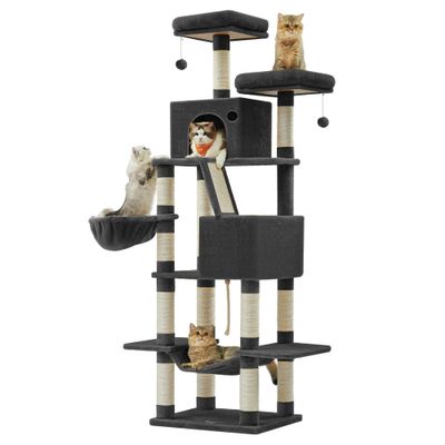 FEANDREA Arbre à Chat 206 cm, avec 13 Griffoirs, 2 Plate-forme, 2 Niches