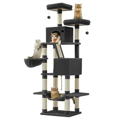 FEANDREA Arbre à Chat 206 cm, avec 13 Griffoirs, 2 Plate-forme, 2 Niches