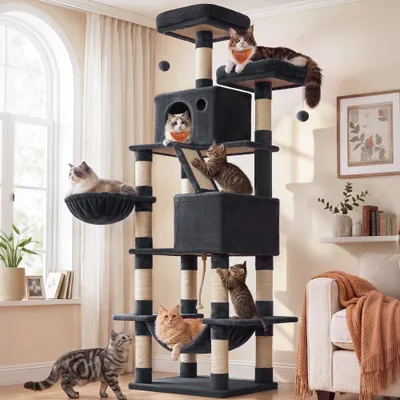 FEANDREA Arbre à Chat 203,5 cm, avec 13 Griffoirs, 2 Plate-forme, 2 Niches