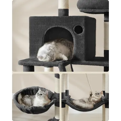 FEANDREA Arbre à Chat 203,5 cm, avec 13 Griffoirs, 2 Plate-forme, 2 Niches