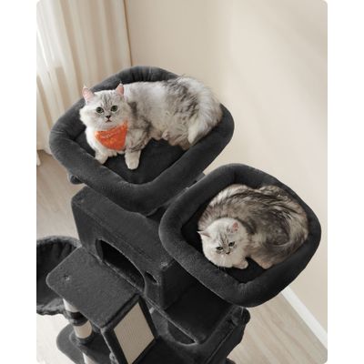 FEANDREA Arbre à Chat 206 cm, avec 13 Griffoirs, 2 Plate-forme, 2 Niches