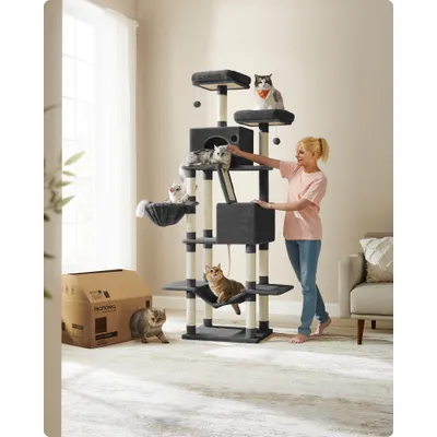 FEANDREA Arbre à Chat 203,5 cm, avec 13 Griffoirs, 2 Plate-forme, 2 Niches