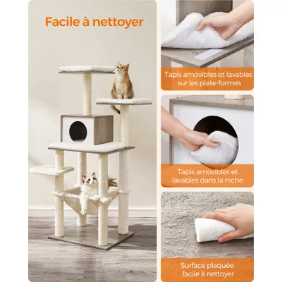 Feandrea Arbre à Chat, Tour de Jeux de 138 cm, Niche, Meuble pour Chat