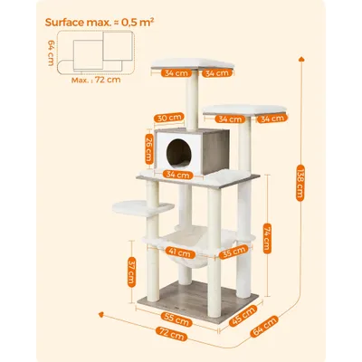 Feandrea Arbre à Chat, Tour de Jeux de 138 cm, Niche, Meuble pour Chat