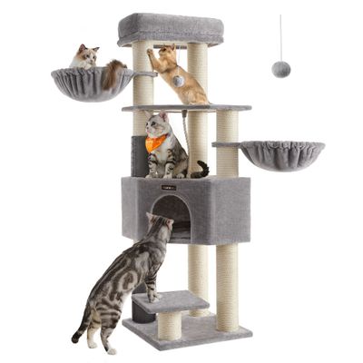 Feandrea Arbre à Chat Grand et Stable avec Tapis Chaud Gris Tourterelle et Blanc Crème