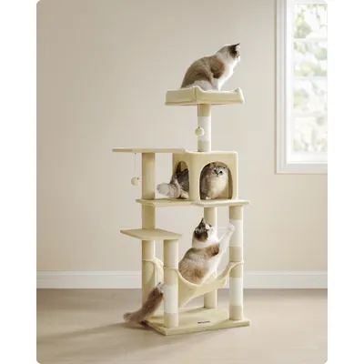 Feandrea Arbre à Chat Hauteur 137,7 cm, 4 Poteaux à Griffer, 2 Plateformes