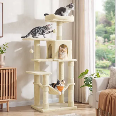 Feandrea Arbre à Chat Hauteur 137,7 cm, 4 Poteaux à Griffer, 2 Plateformes
