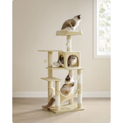 Feandrea Arbre à Chat Hauteur 143 cm, 4 Poteaux à Griffer, 2 Plateformes