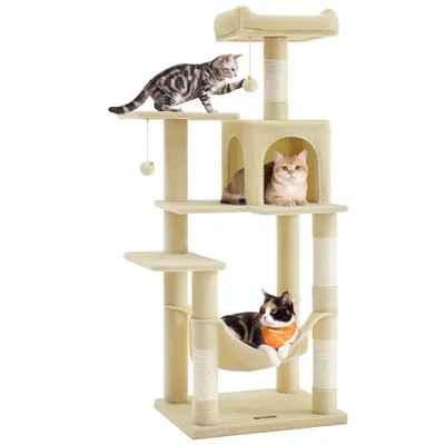 Feandrea Arbre à Chat Hauteur 137,7 cm, 4 Poteaux à Griffer, 2 Plateformes